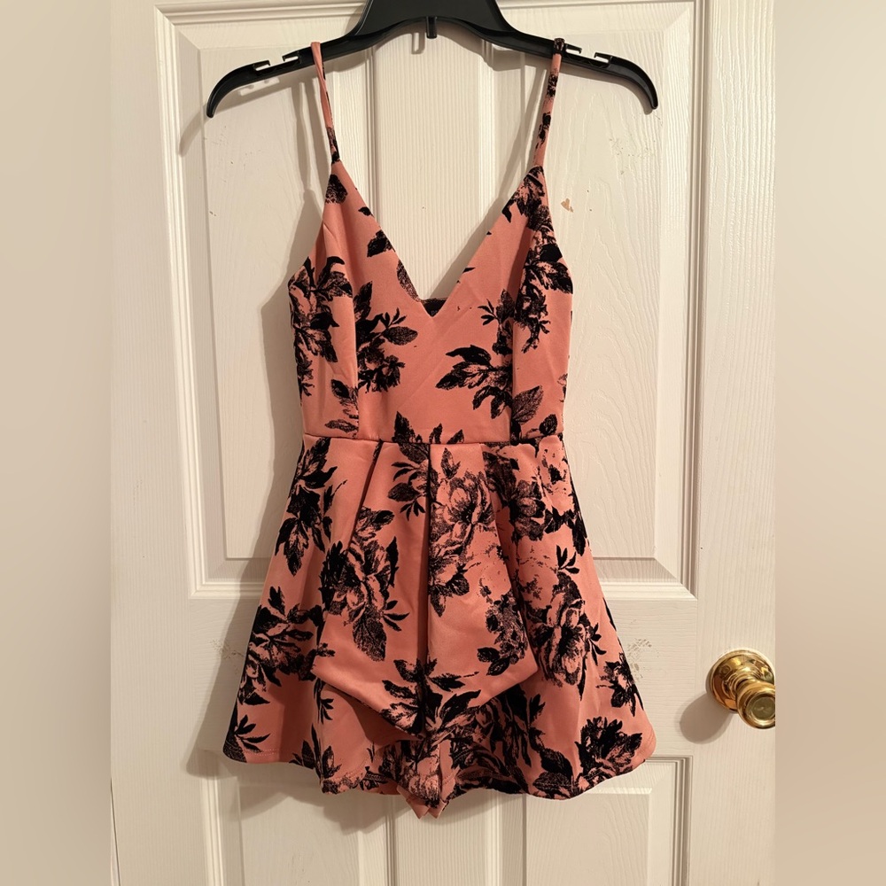 Floral Pink and Black Sleeveless Dress/Romper